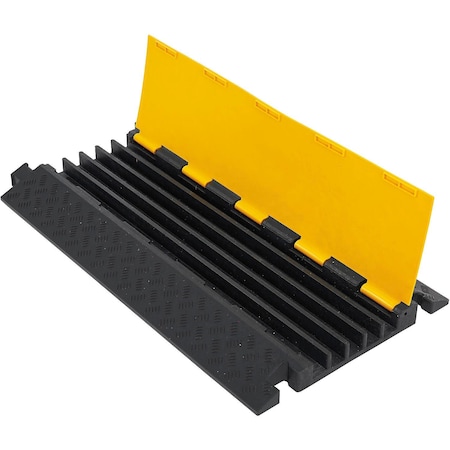 Global Industrial Cable Protector, 2 in H, 35-7/16 in L, 19-11/16 in W, 5 Channel, Rubber/Plastic, Black, Yellow 670621